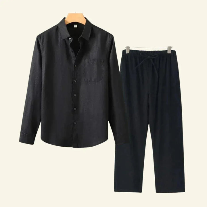 Comfortabele heren casual broek & blouse set, ideaal voor ontspannen dagen of strandvakantie.