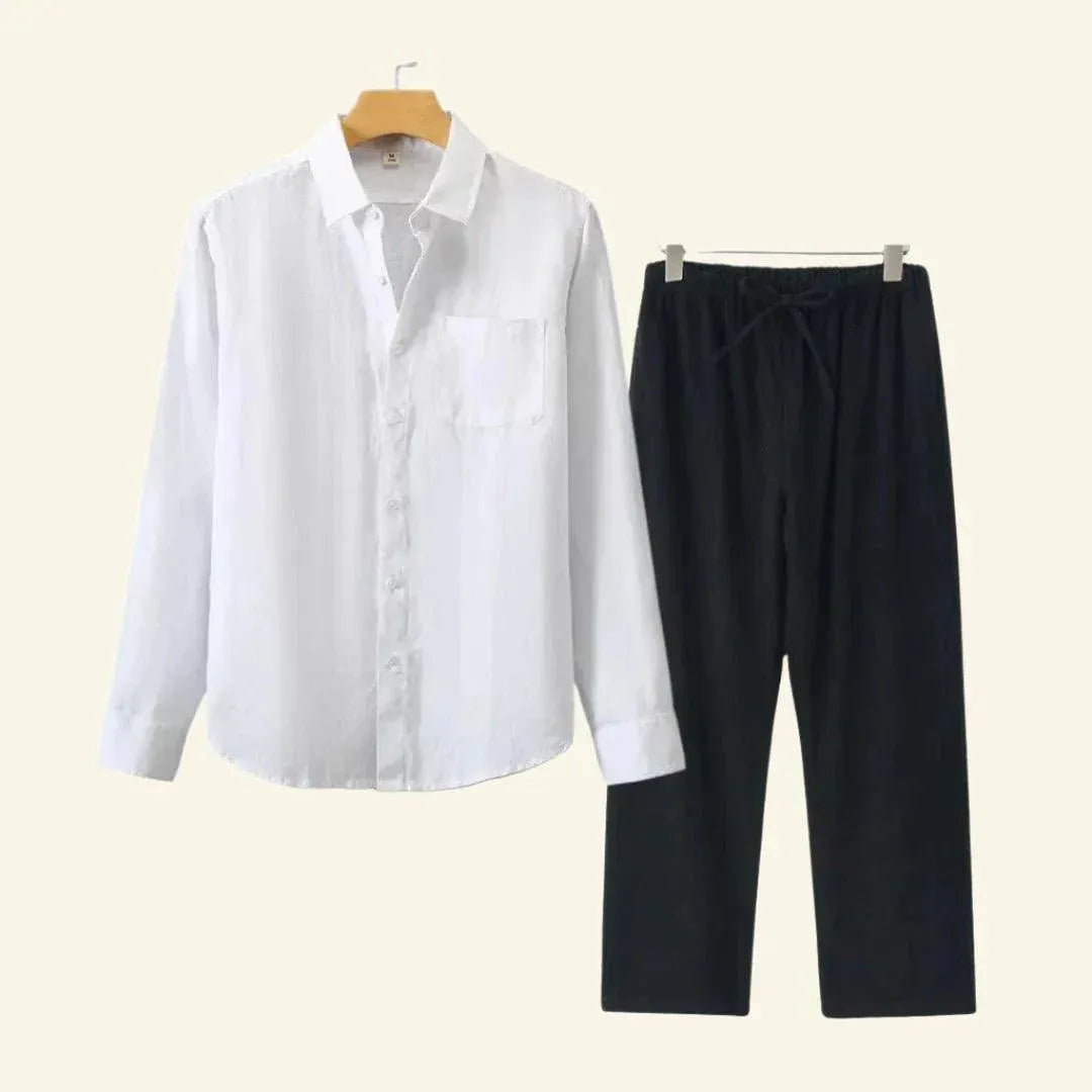 Heren vakantie set: relaxte broek en blouse voor een stijlvolle look op reis.