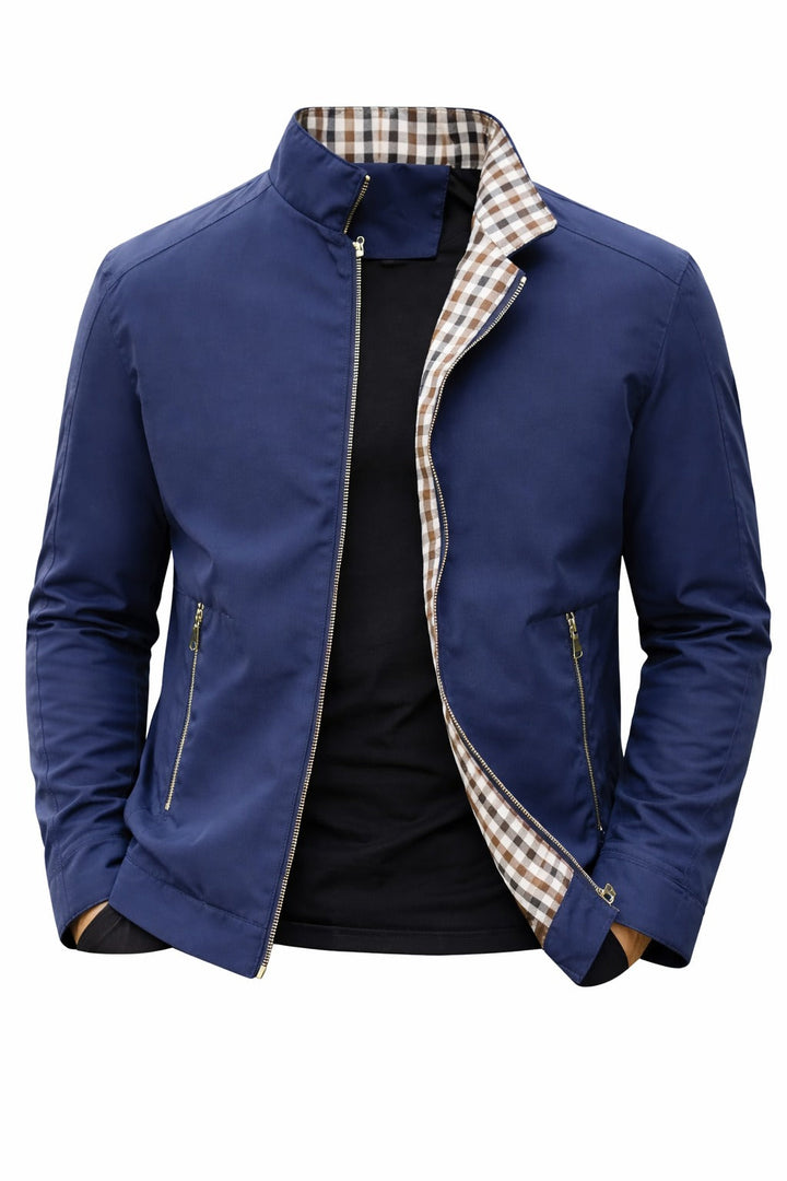 Elegante herenjas met ruitpatroon, een stijlvolle en veelzijdige optie voor de lente of herfst.