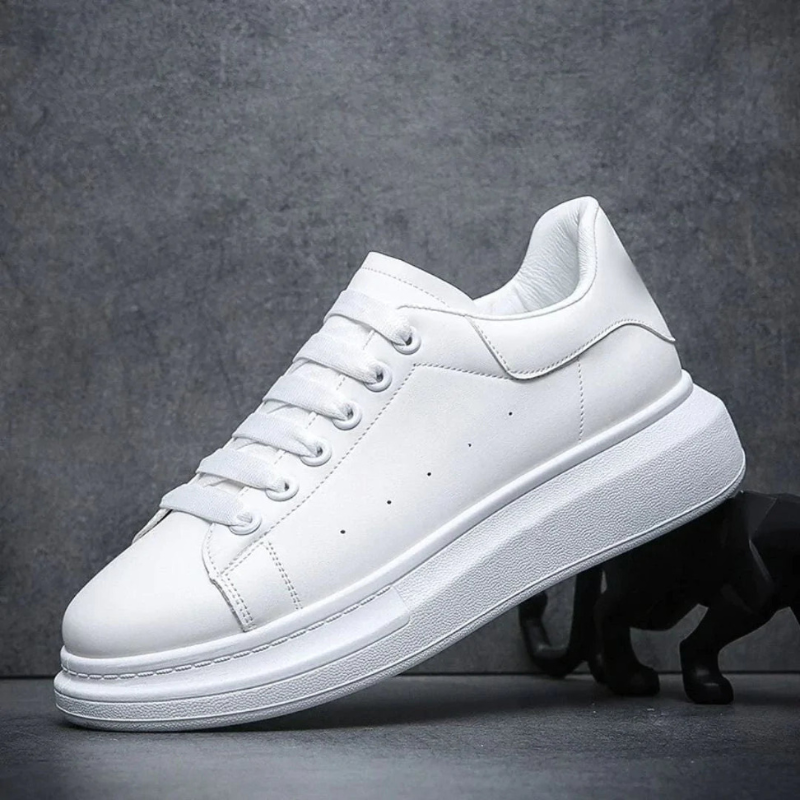 Moderne heren urban sneakers met een comfortabele pasvorm. Stijlvolle zwarte en witte vrijetijdsschoenen.