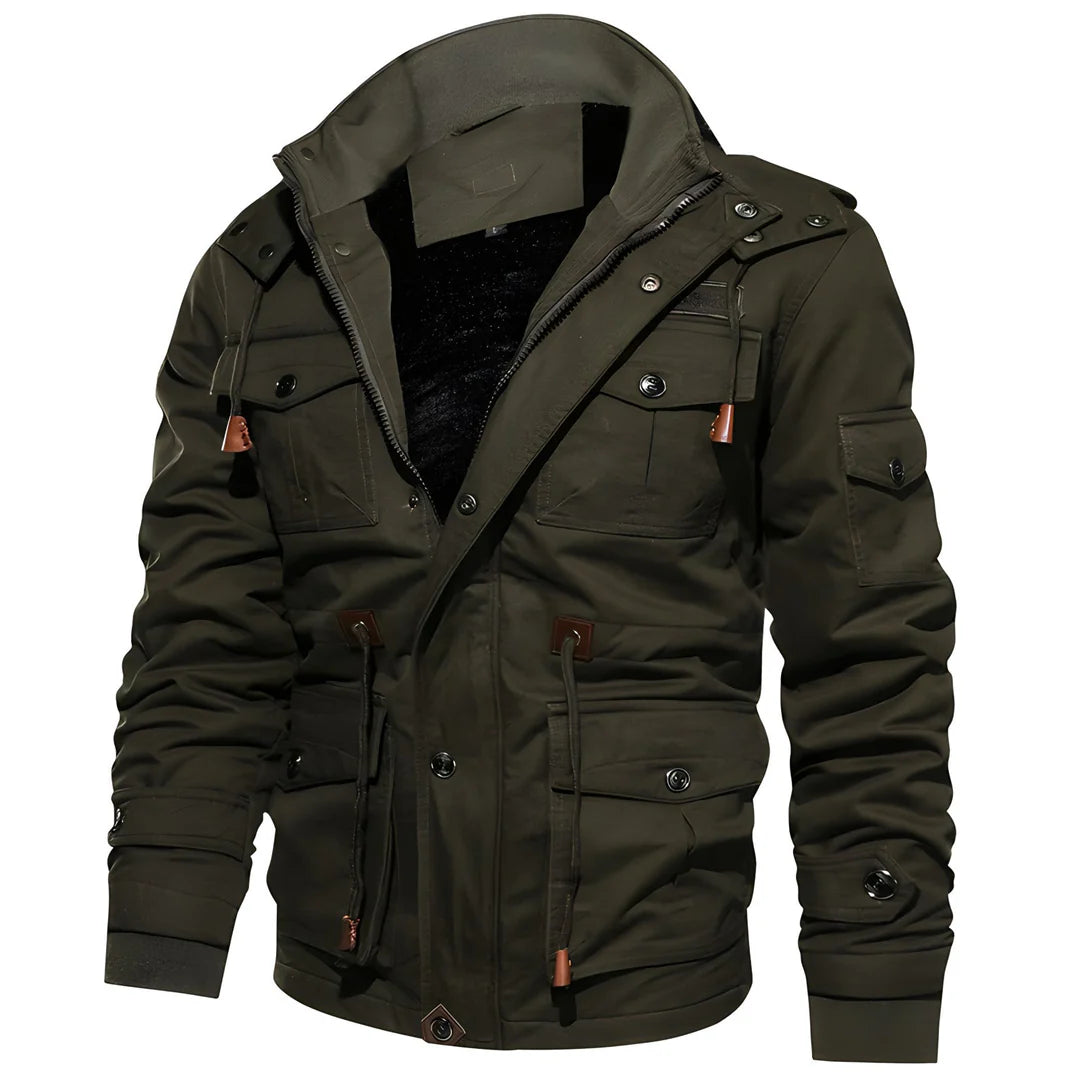 Elegante zwarte heren winterjas, comfortabel en duurzaam, ideaal voor mannenmode met handige zakken en warmte.