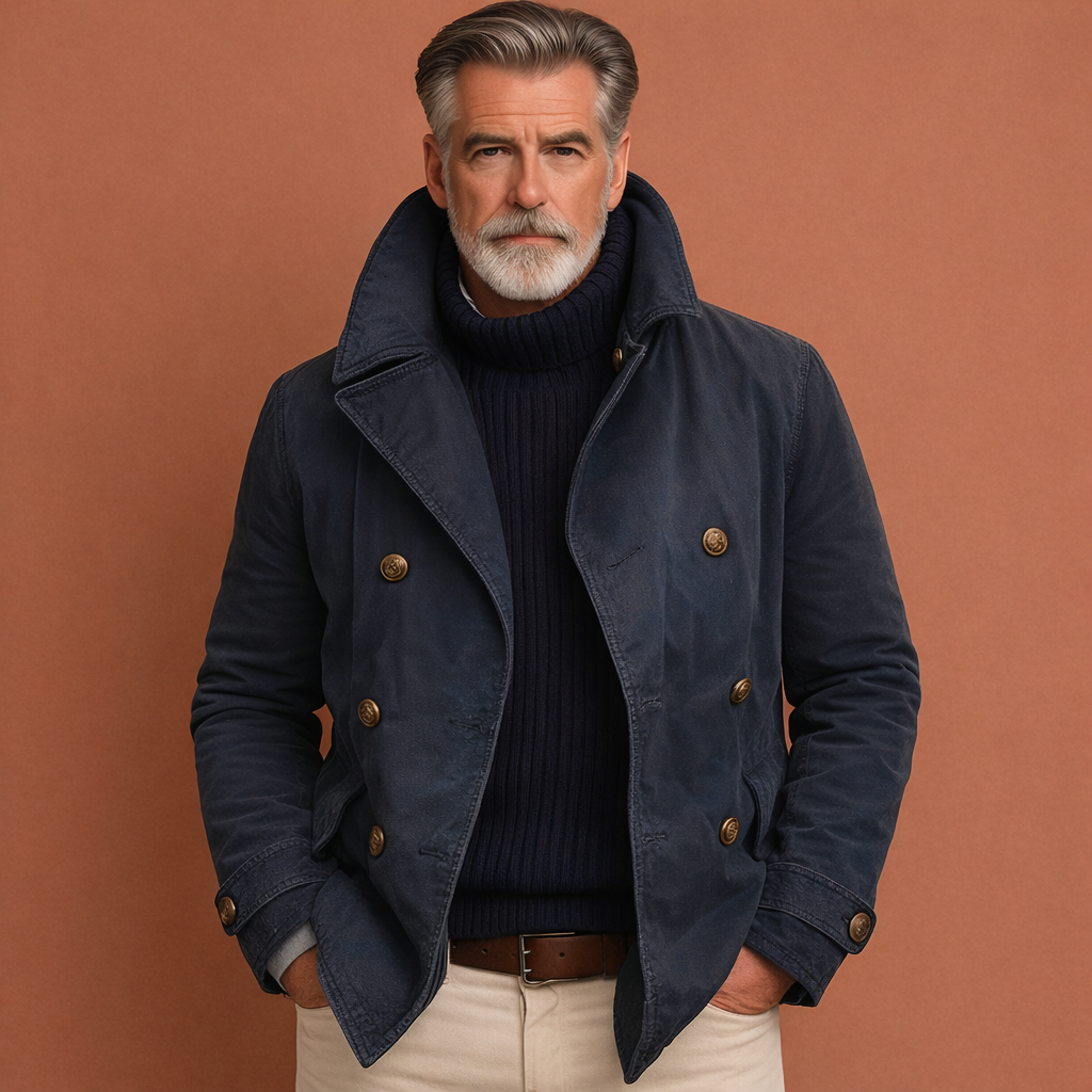 Stijlvolle heren winterjas met knopen, warm en tijdloos voor koude dagen. Perfecte bovenkleding voor herfst en winter.