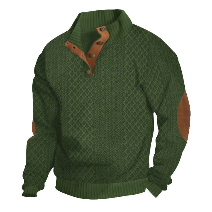 Details van een comfortabele heren wintertrui, warm en stijlvol. Perfect voor koude dagen en herfst mode.