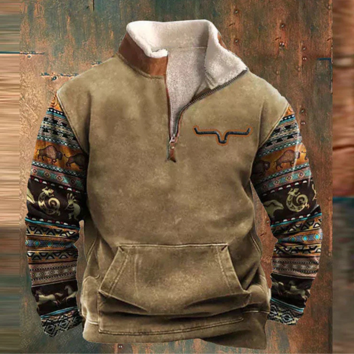 Herenpullover van zacht materiaal met halve rits. Perfecte comfortabele pullover voor casual herenmode.