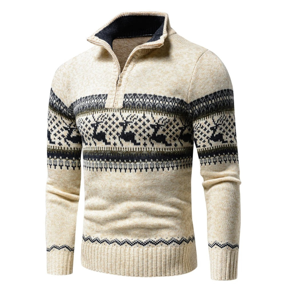 Mannenmode: warme gebreide herentrui met praktische halve rits voor extra comfort en stijl in de winter.