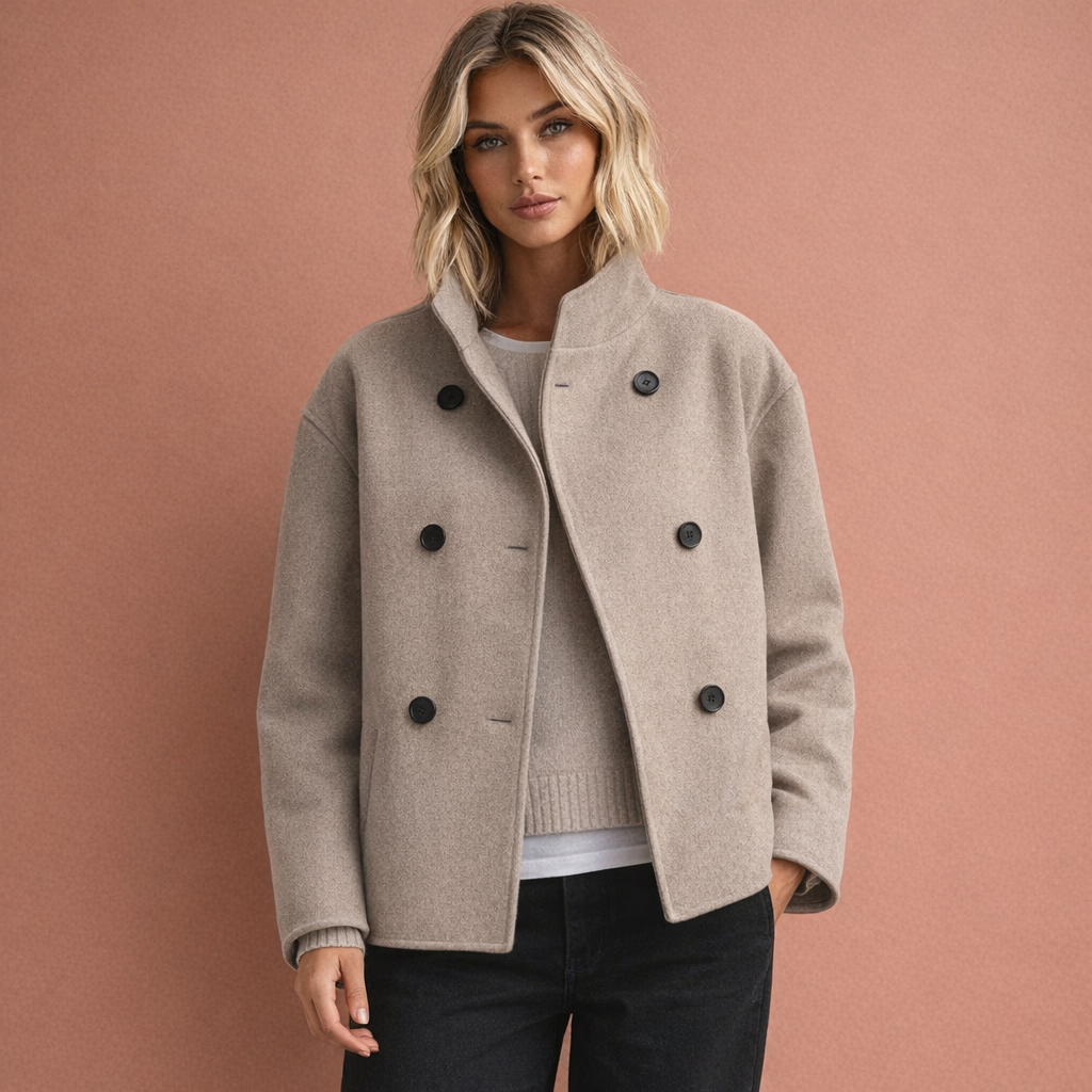 Stijlvolle khaki dames overgangsjas met opstaande kraag, perfect voor lente en herfst, comfortabel en elegant.
