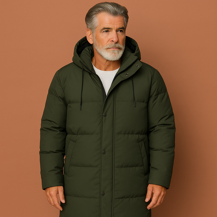 Comfortabele casual heren winterjas met lange pasvorm en capuchon, ideaal voor de herfst en winter.