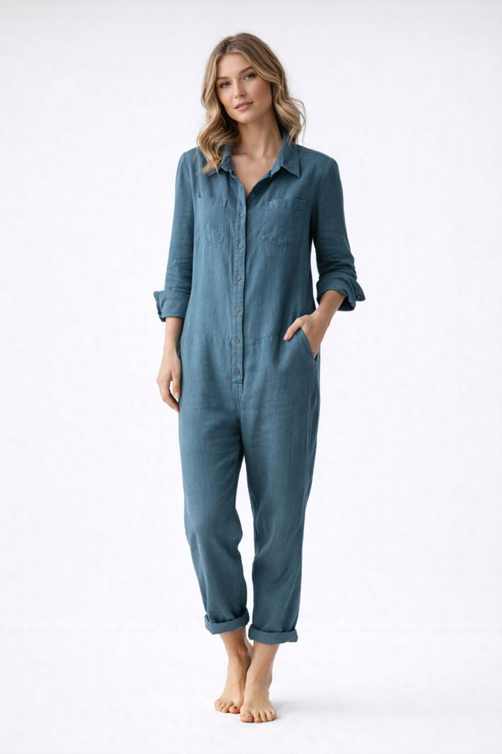 Chique losvallende dames jumpsuit met lange mouwen, een modieuze keuze voor zowel casual als stijlvolle outfits.