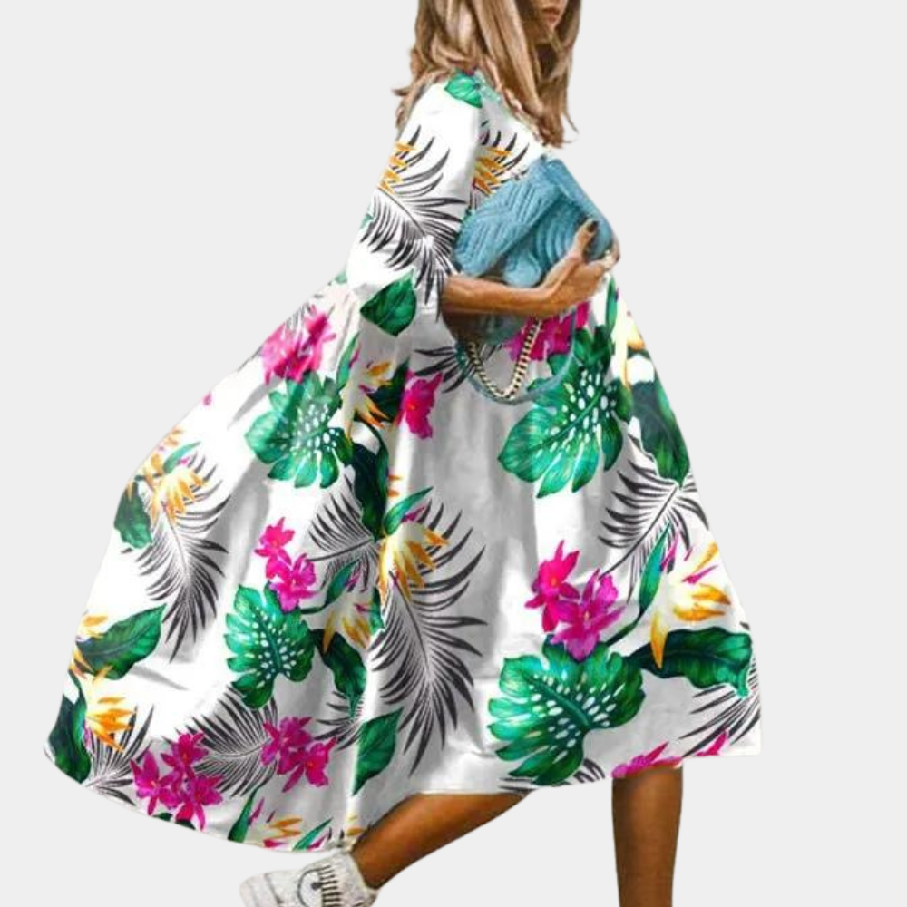 Melinda zomerjurk voor dames in groen, kaftanstijl, comfortabel voor warme dagen.