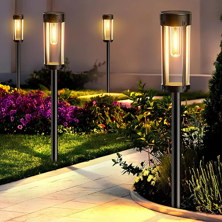 "Stijlvolle Solar Powered Torch Light voor tuin, duurzaam design, zwart, oplaadbaar zonnepaneel voor automatische verlichting