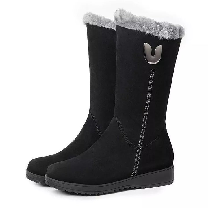 "Stijlvolle Tina halfhoge laarzen zwart, isolerende voering, trendy winterontwerp, vrouwelijke schoenen, ritssluiting."