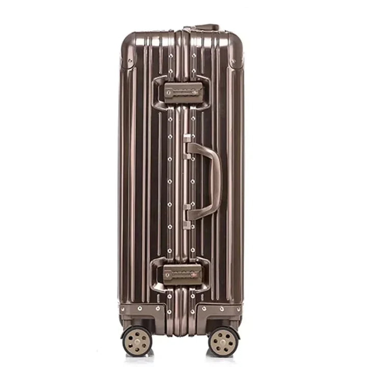 Sterke aluminium magnesium reiskoffer met veilig TSA slot. Duurzame harde reisbagage.
