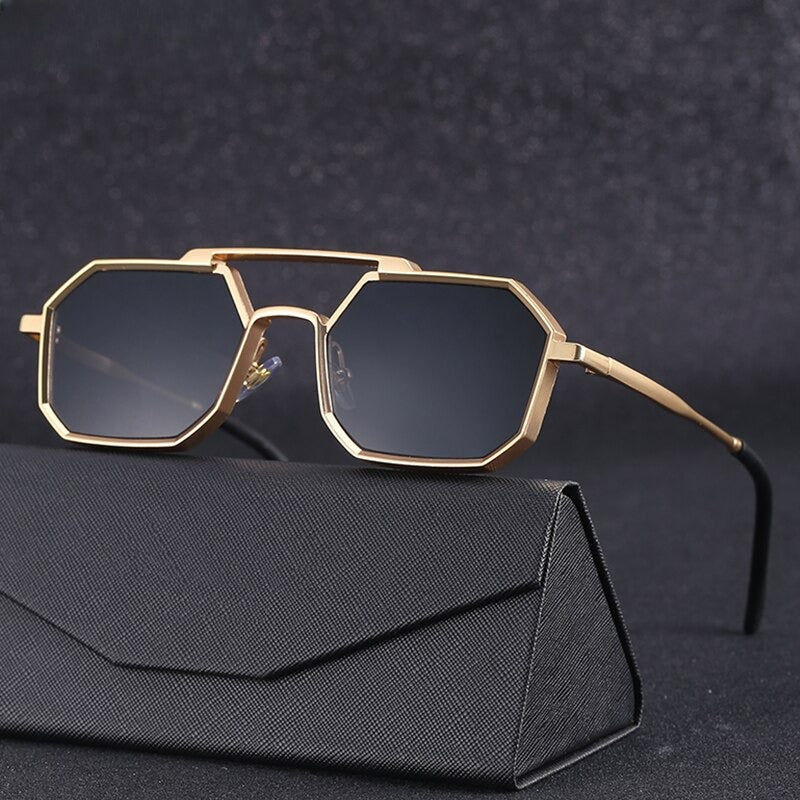 Unisex zonnebril met legering frame (zwart/zilver/goud) en UV400 oogbescherming voor stijlvolle mode.