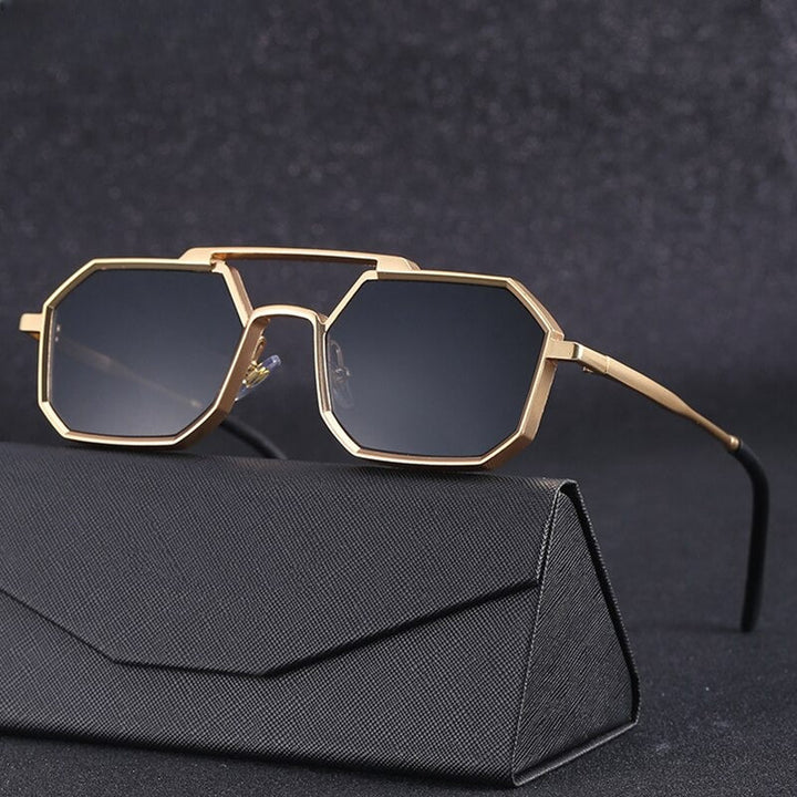 Unisex zonnebril met legering frame (zwart/zilver/goud) en UV400 oogbescherming voor stijlvolle mode.