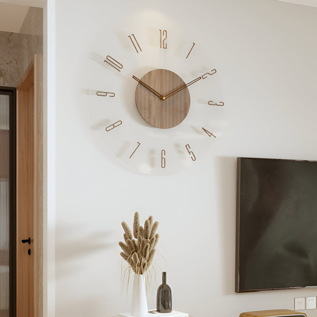 Stille moderne wandklok met strak design, ideaal voor woonkamer decoratie.