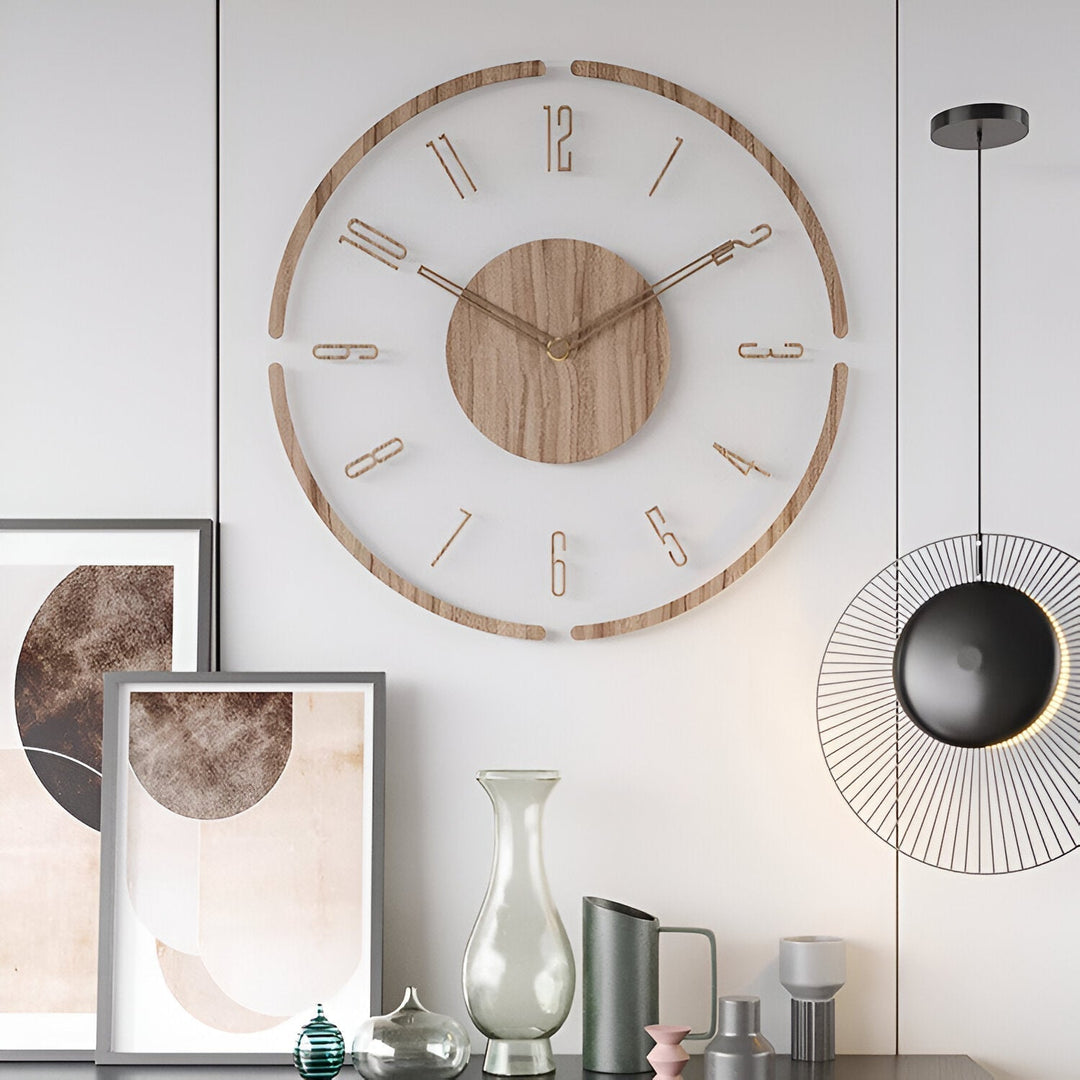 Elegante moderne wandklok, naadloos geïntegreerd in een strak interieur, stijlvolle woondecoratie.