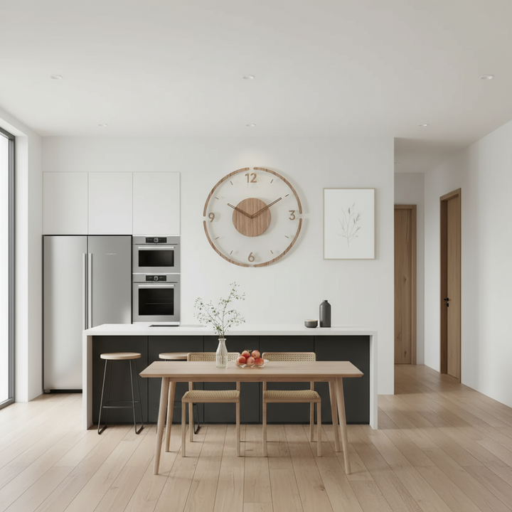 Stille kantoorklok met minimalistisch design, functionele en stijlvolle muurklok voor de werkplek.