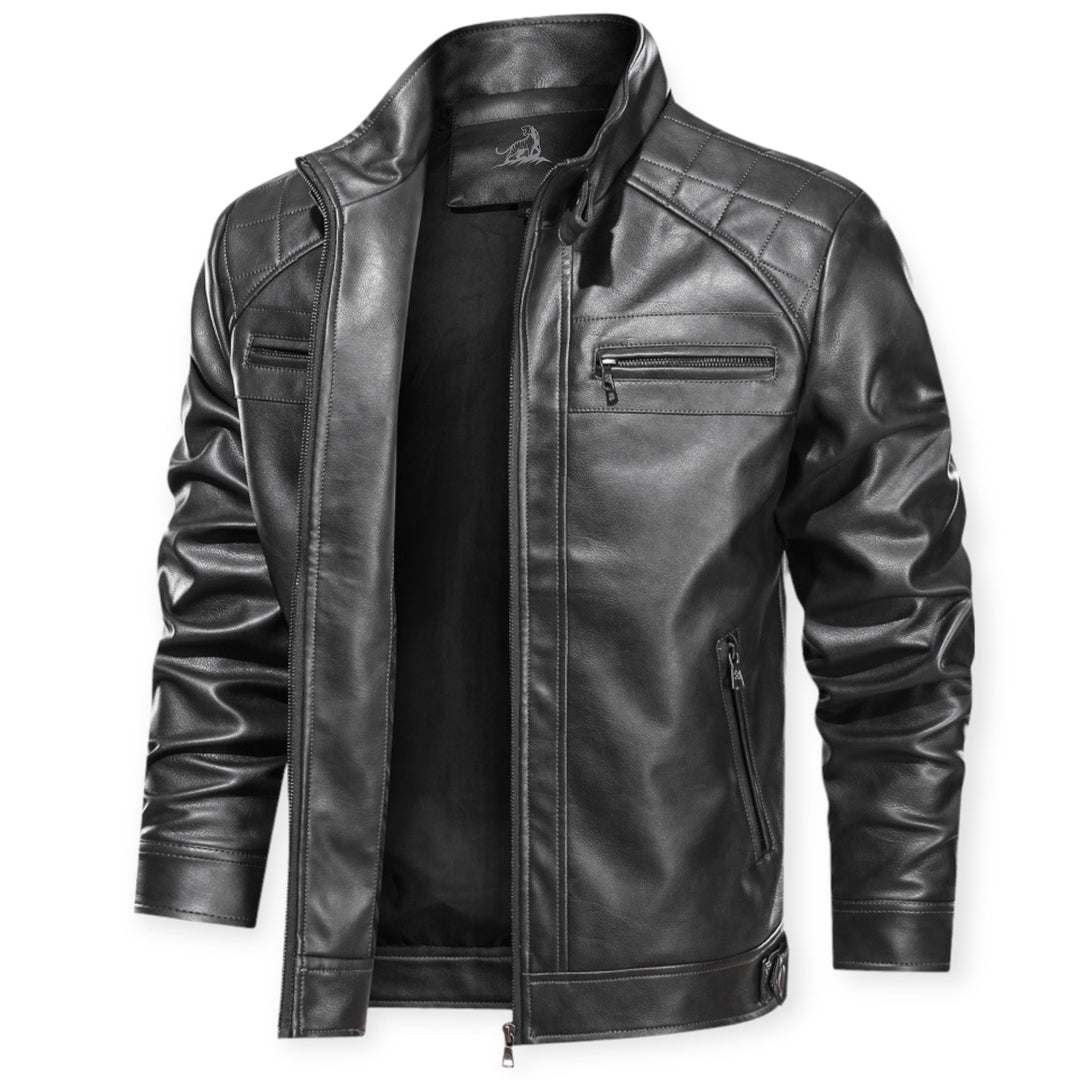"Stoer leren jack met meerdere zakken, zwart of bruin, voor dames. Perfect voor elke gelegenheid, met robuust design."