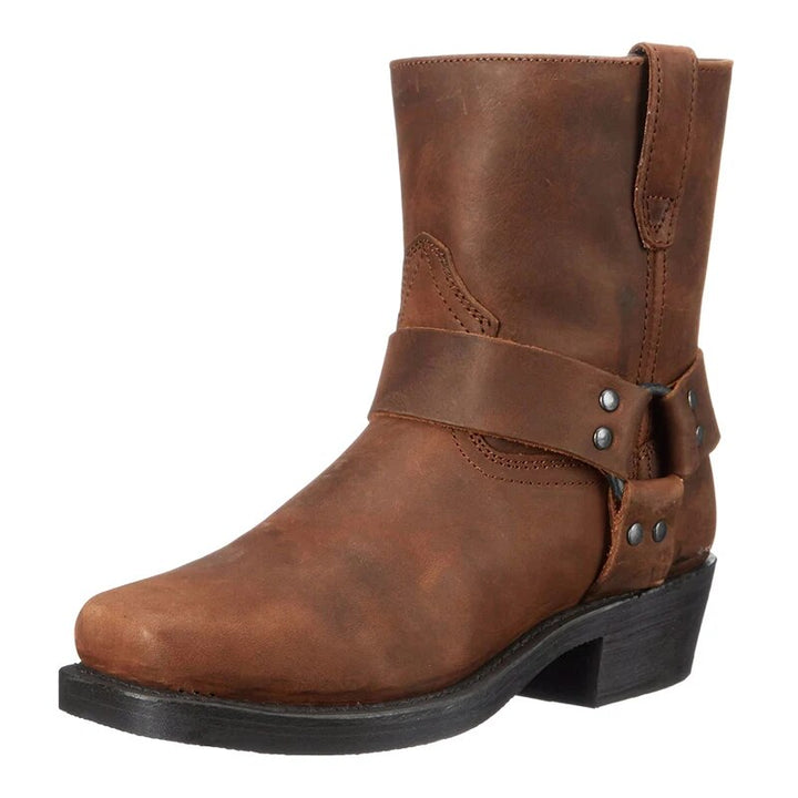 Stoere heren cowboy laarzen met decoratieve gesp. Comfortabele vintage stijl laarzen voor mannen.