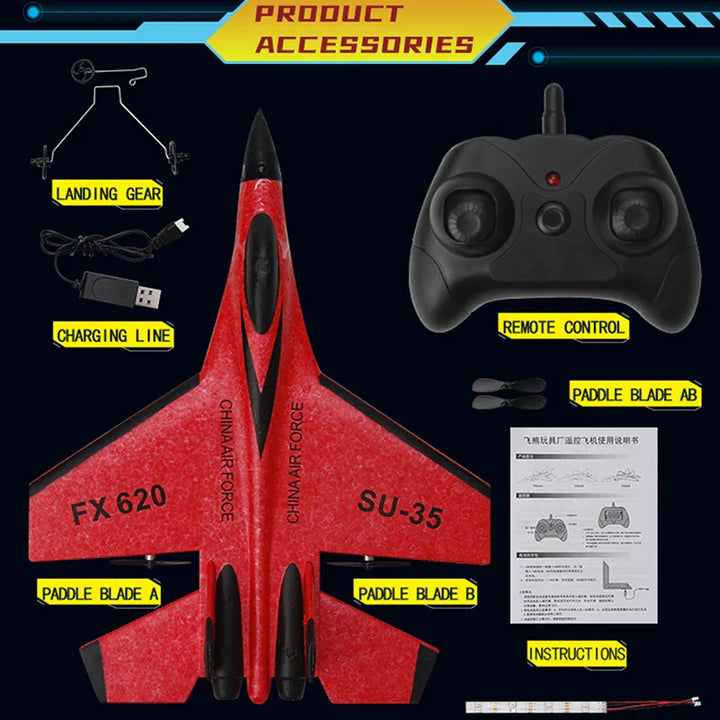 "SU-35 RC straaljager 2.4G, gedetailleerd ontwerp met krachtige motor, kest van flexibel EPP-schuim, opvallende kleur."