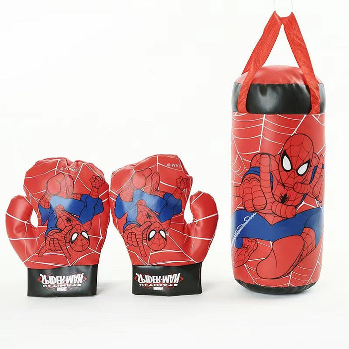Superhelden bokshandschoenen set voor kinderen met een rode bokszak. Ideaal voor kinderboksen en actieve ontwikkeling.