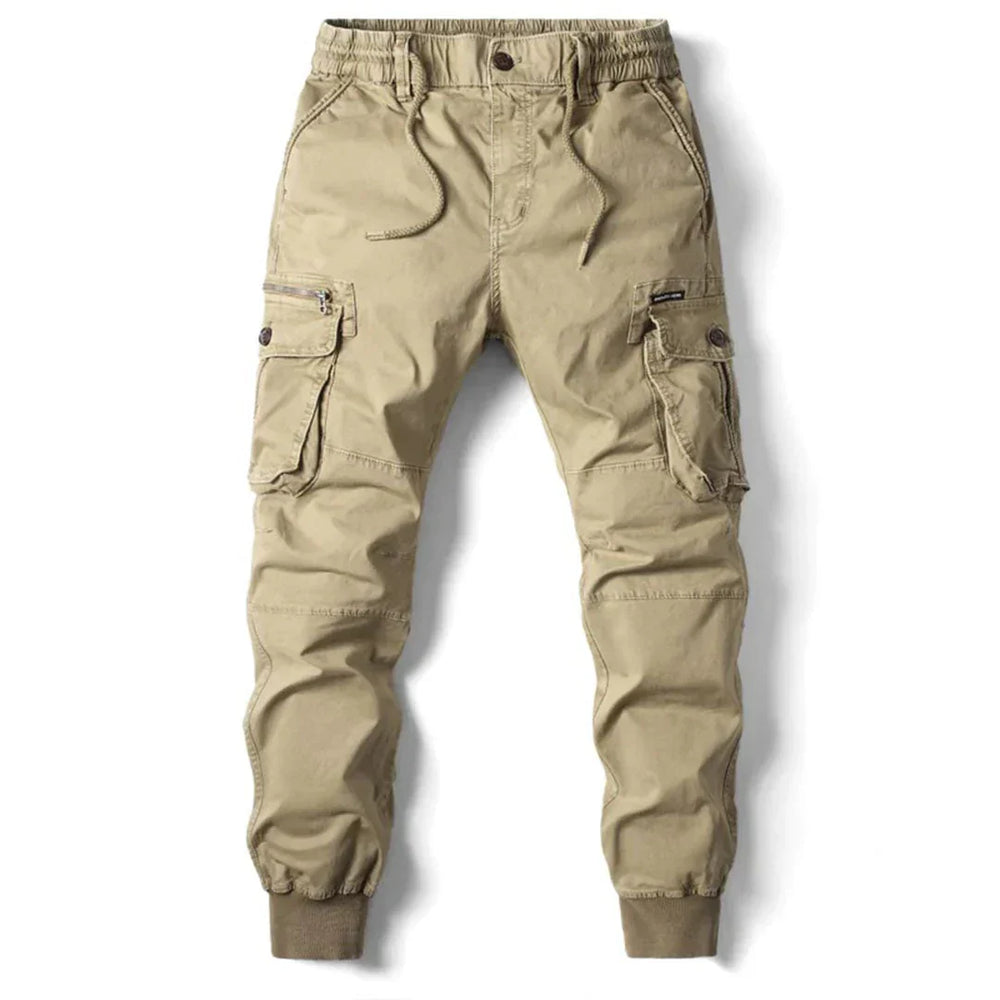 "Tactical cargo broek heren, duurzaam katoen, multifunctionele zakken, stoere streetwear stijl, comfortabele pasvorm."