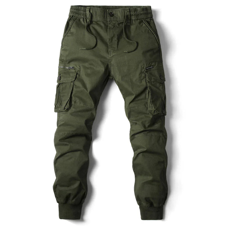 "Tactical cargo broek heren, duurzaam katoen, multifunctionele zakken, stoere streetwear stijl, comfortabele pasvorm."