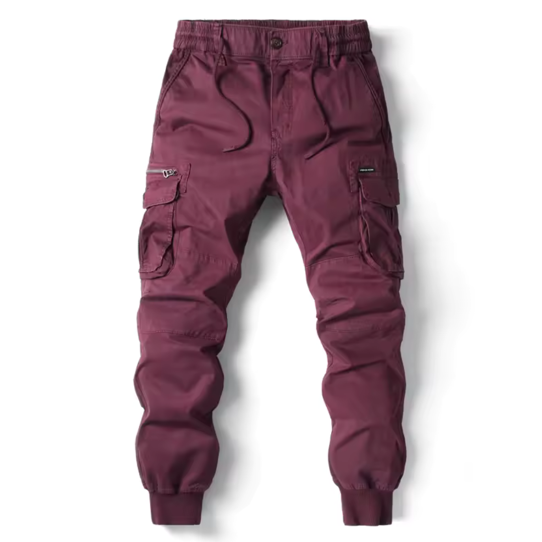 "Tactical cargo broek heren, duurzaam katoen, multifunctionele zakken, stoere streetwear stijl, comfortabele pasvorm."