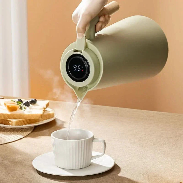 Thermoskan met temperatuurweergave: 1L isolatiekan voor warme koffie of thee, met digitaal display.