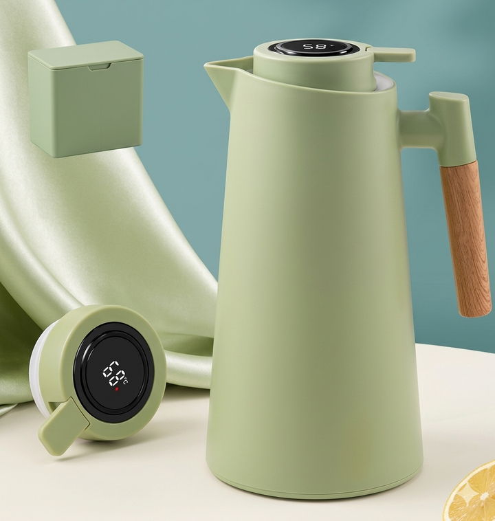 Thermoskan met LED display: 1L isolatiekan voor koffie en thee, toont real-time temperatuur.