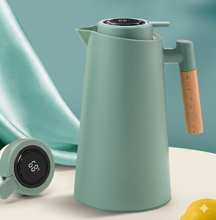 Premium 1L thermoskan: Houdt koffie en thee urenlang op perfecte temperatuur dankzij het digitale display.