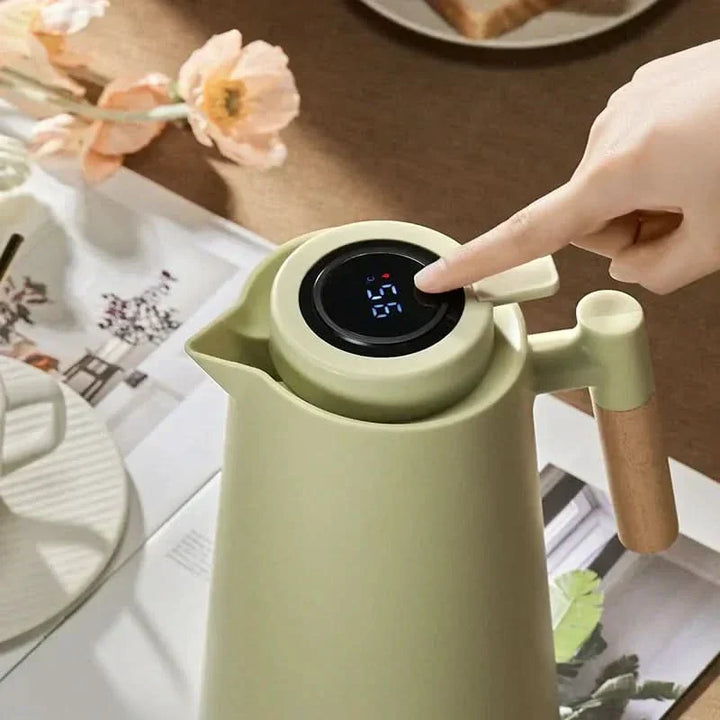 Warmhoudkan voor koffie & thee: Zwarte 1 liter thermoskan met handige digitale temperatuurweergave.