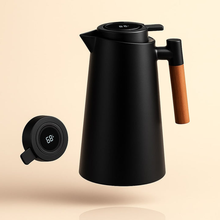Dubbelwandige thermoskan: Duurzame 1L isolatiekan met digitale temperatuurweergave, perfect voor warme dranken.