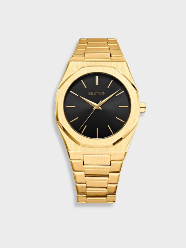 Tijdloos roestvrijstalen horloge met elegante afwerking, klassiek ontwerp, zilveren wijzerplaat en duurzame metalen band.