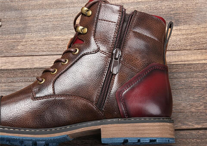 "Tijdloze laarzen voor heren, premium leer, glad ontwerp, comfort, zachte binnenvoering, anti-slip zool."
