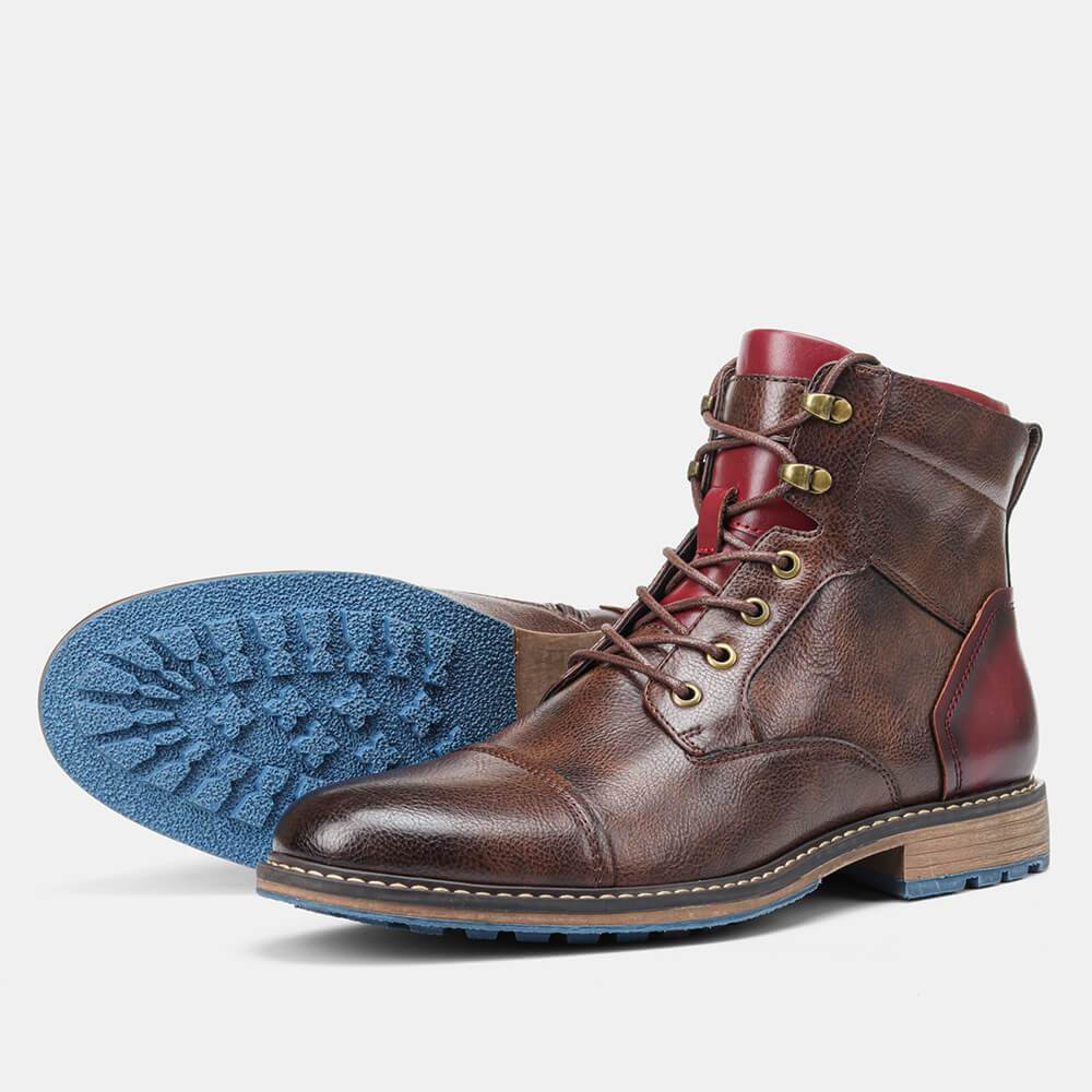 "Tijdloze laarzen voor heren, premium leer, glad ontwerp, comfort, zachte binnenvoering, anti-slip zool."
