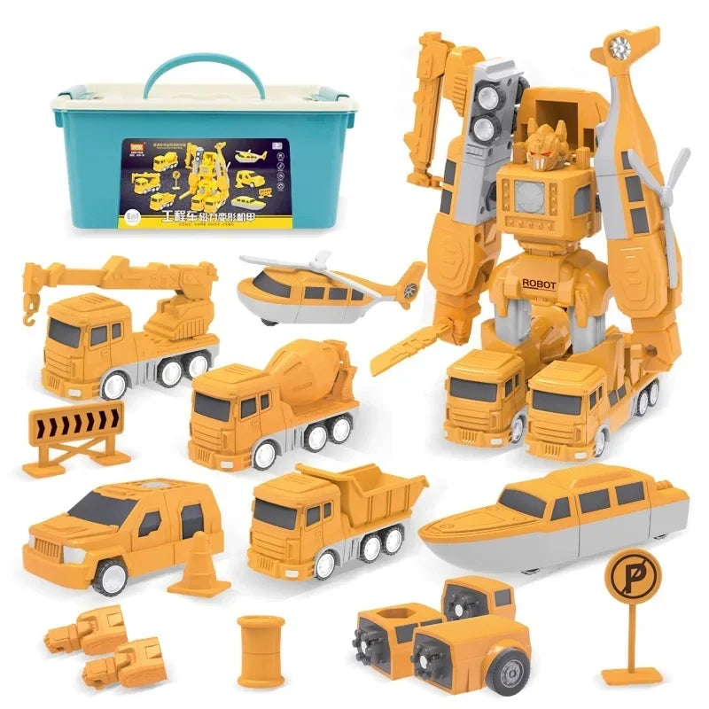 "Transformeerbaar speelgoed: MagnaMix™ graafmachine & mixer, kleurrijke set stimuleert creativiteit en spelplezier."