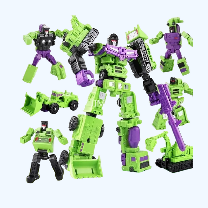 "Transformer robot auto, 6-in-1 actiefiguur van ABS, in kleurrijke robotvorm met voertuigonderdelen zichtbaar, 22CM hoog."