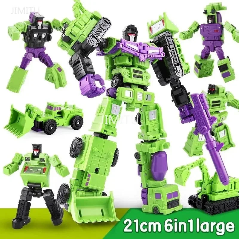 "Transformer robot auto, 6-in-1 actiefiguur van ABS, in kleurrijke robotvorm met voertuigonderdelen zichtbaar, 22CM hoog."