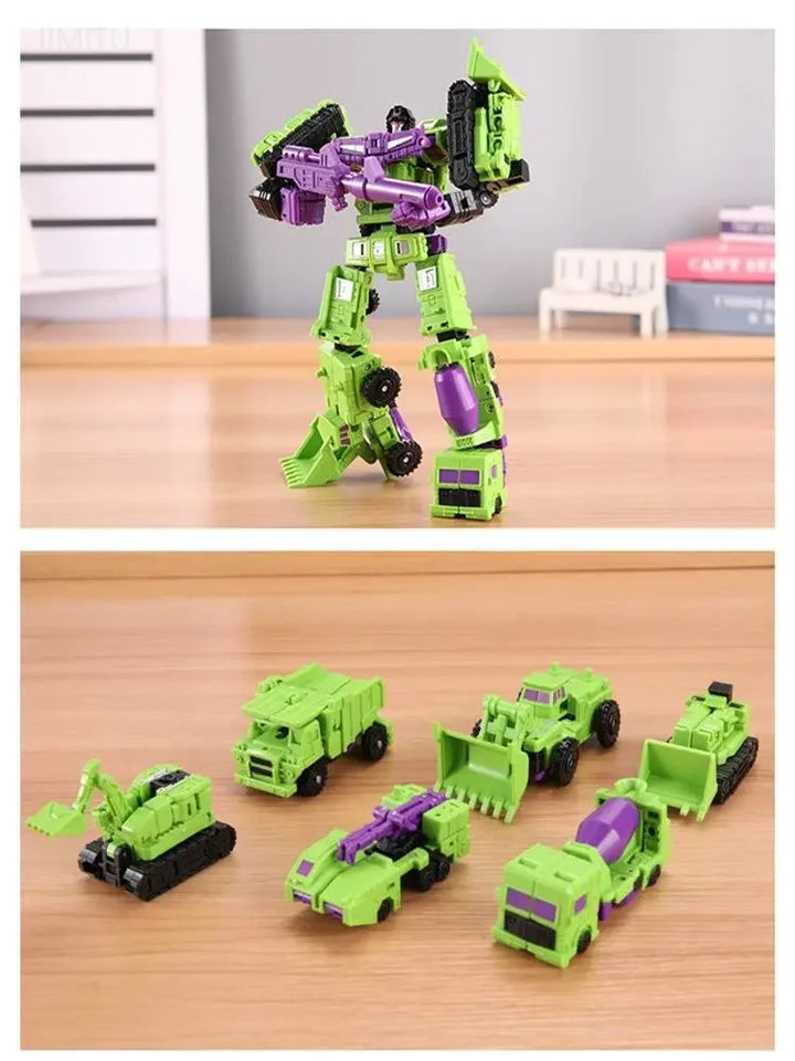 "Transformer robot auto, 6-in-1 actiefiguur van ABS, in kleurrijke robotvorm met voertuigonderdelen zichtbaar, 22CM hoog."