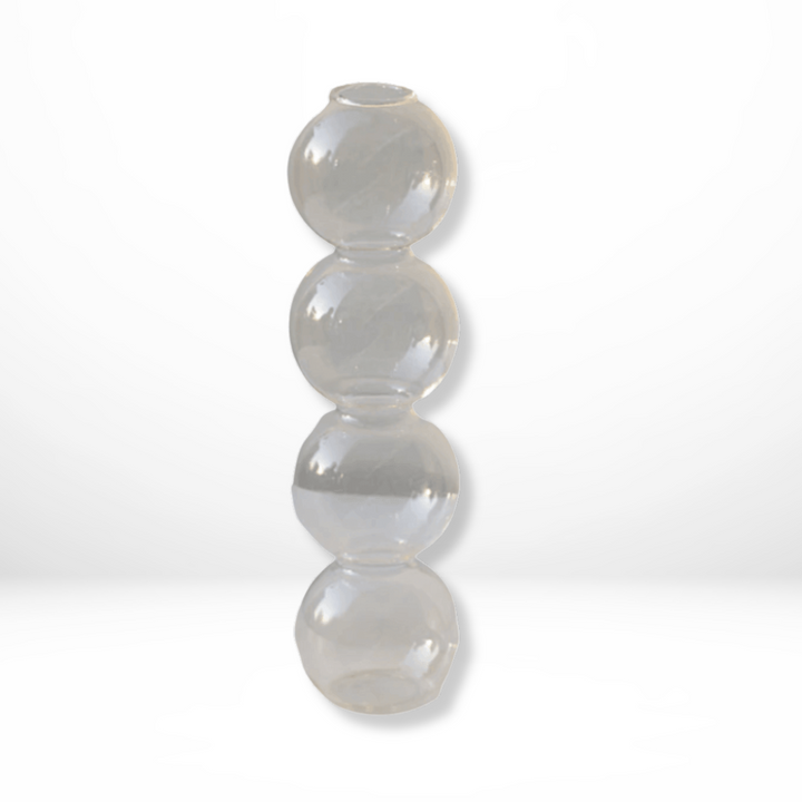 "Transparante handgeblazen glazen bubbelvaas met modern design, elegant glaswerk voor interieurdecoratie."