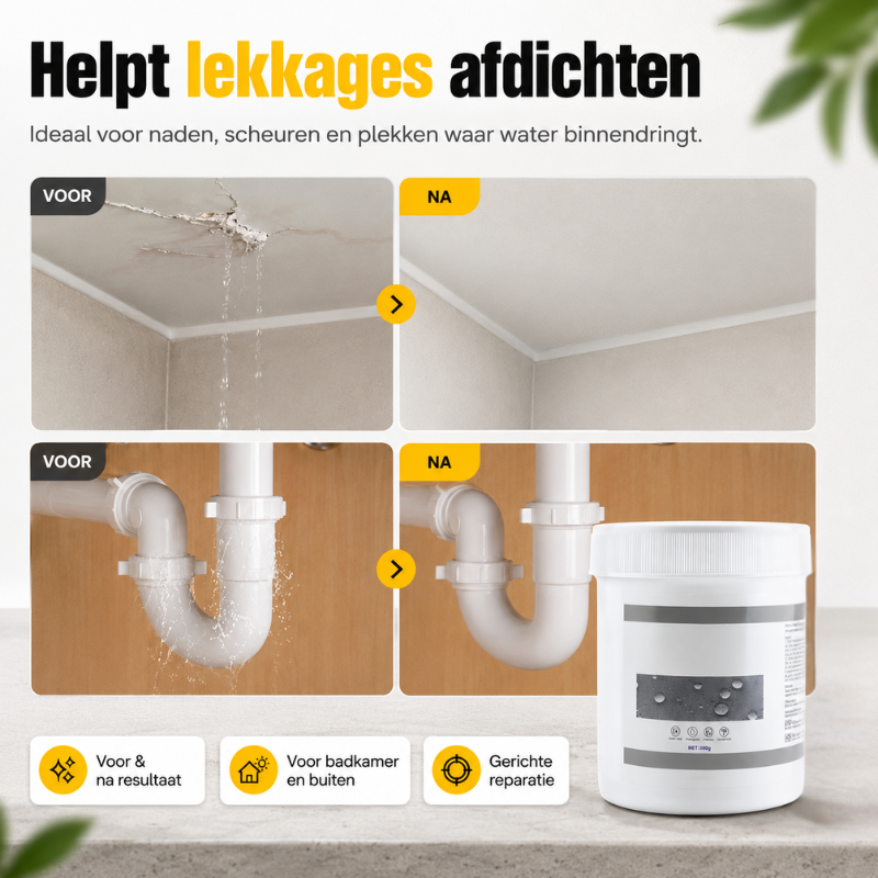 Flexibele transparante rubberpasta, perfect voor waterdichte afdichting van bewegende voegen.