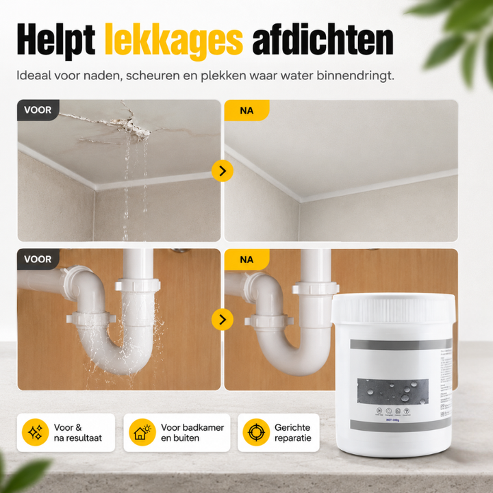 Flexibele transparante rubberpasta, perfect voor waterdichte afdichting van bewegende voegen.