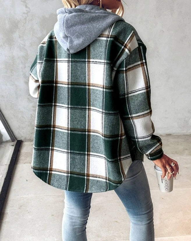 Groene dames print hoodie met kangoeroezak & trekkoord capuchon. Comfortabele, trendy trui voor dagelijkse stijl.