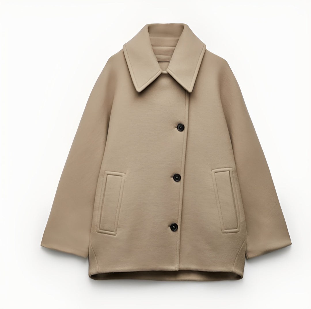 Dames winterjas, oversized model in bruin, gemaakt van zachte wolmix voor ultiem comfort en warmte.