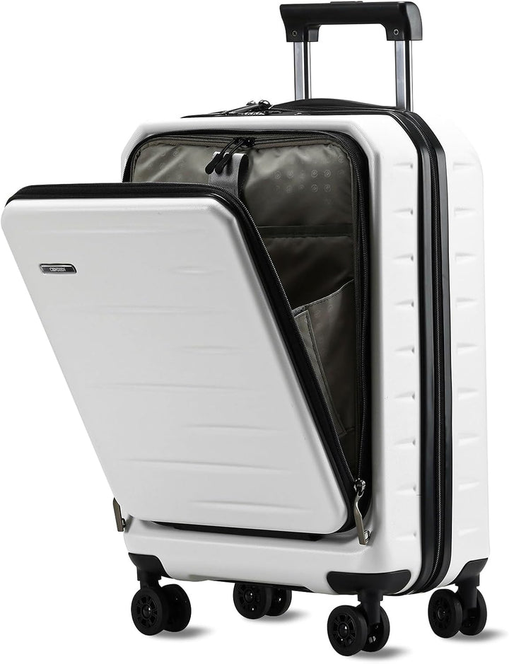 Praktische uitbreidbare koffer met voorklep voor documenten en een veilig TSA-slot.