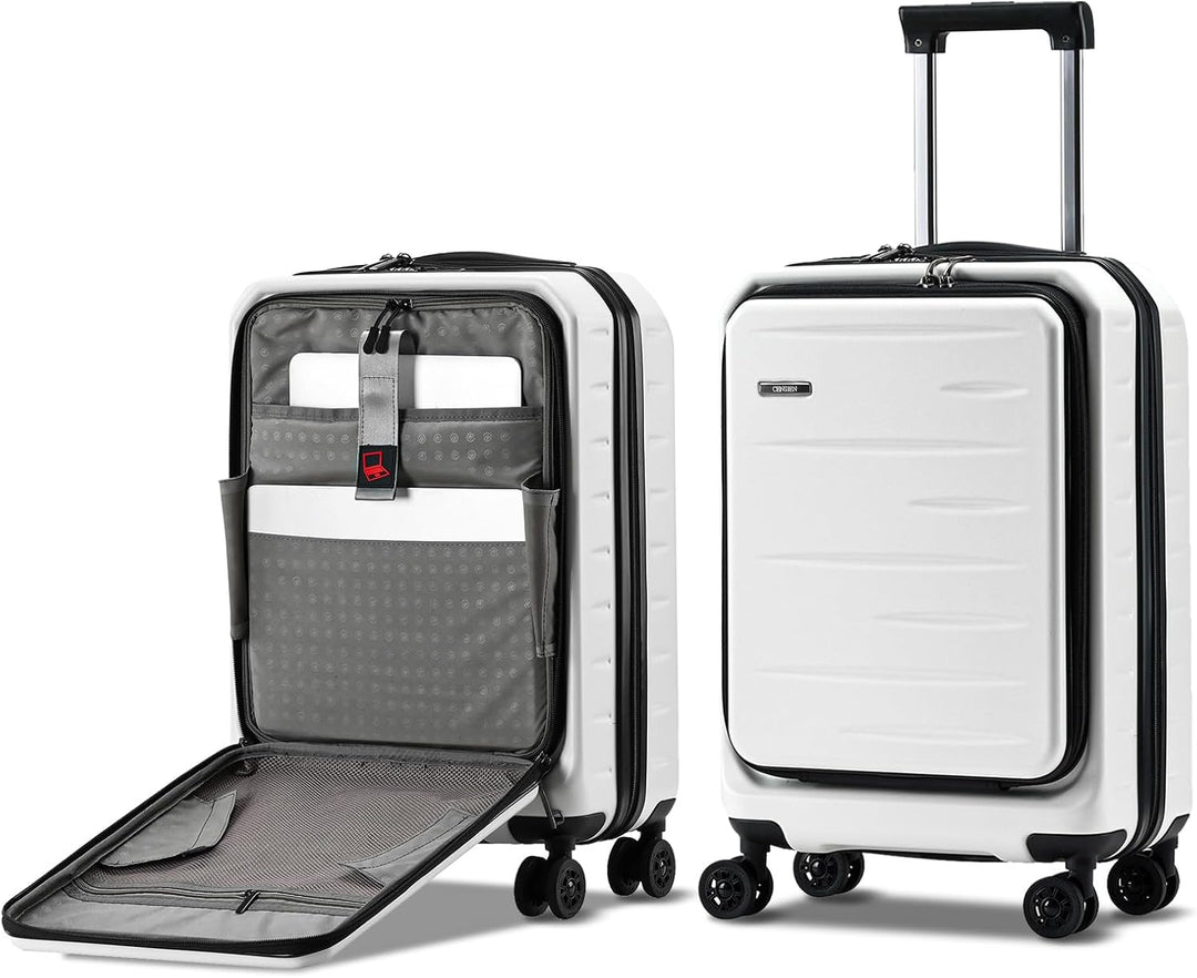 Uitbreidbare carry-on met voorklep en TSA-slot, perfect voor zakelijke reizigers.