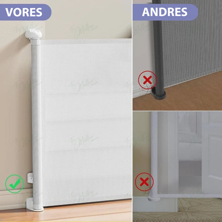 Handig uittrekbaar huisdierhekje, eenvoudig te monteren en veilig voor kinderen, discreet wit design.
