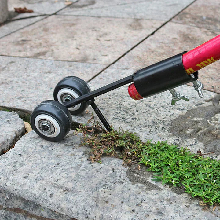 Detailopname van de ultrasterke onkruidverwijderaar; essentieel tuingereedschap voor schone paden en terrassen.