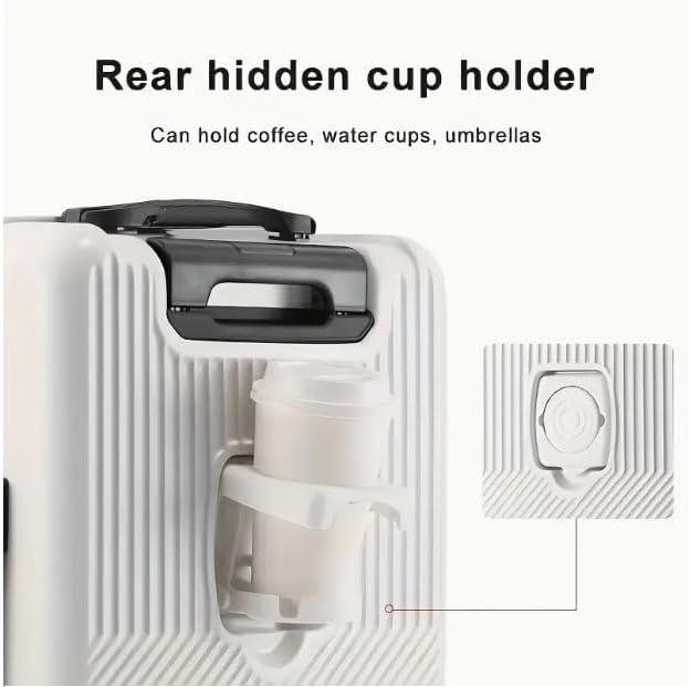 Duurzame harde schaal handbagagekoffer met 360° spinnerwielen, bekerhouder en USB-oplader.